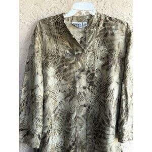 Chico's Green Gold 100% SILK Asian Art-to-Wear Bamboo Woman’s Blouse Sz 1 Medium